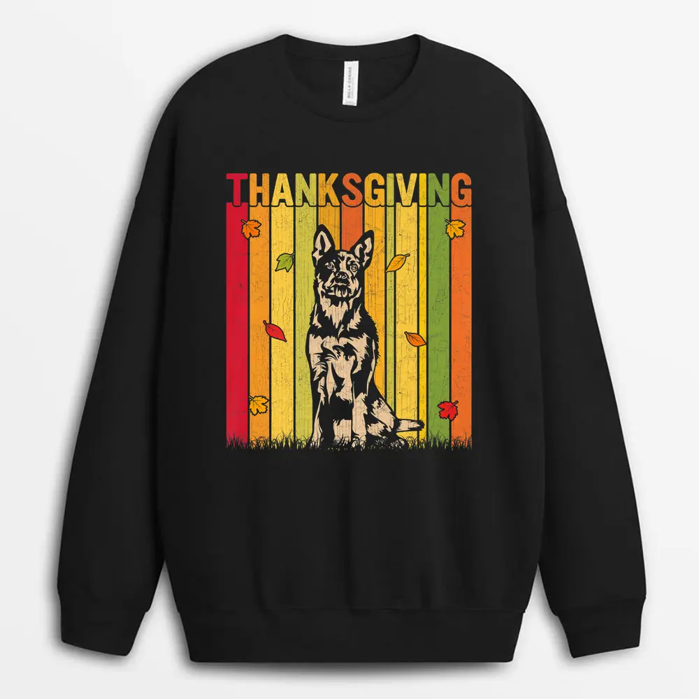 Autumn Thanksgiving Retro Heeler Dog Lovers Thanksgiving Sweatshirt - Black