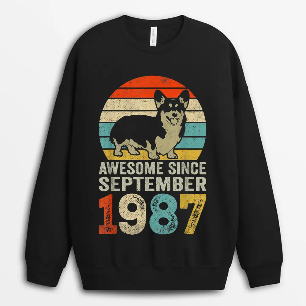 Awesome Since September 1987 35th Birthday Gifts Dog Lovers Sweatshirt - Black