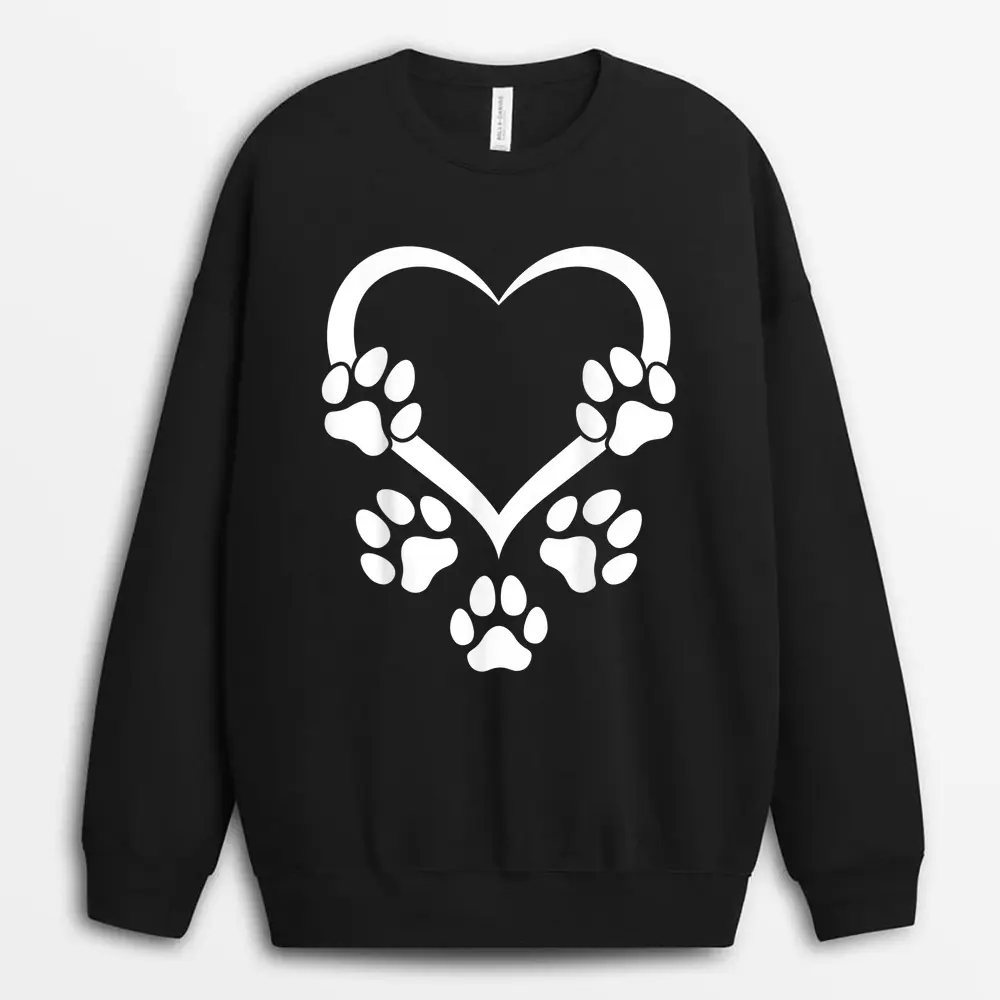 Baby Dog Paw Heart - Dog Paws Hearts Dog Paw Print Sweatshirt - Black