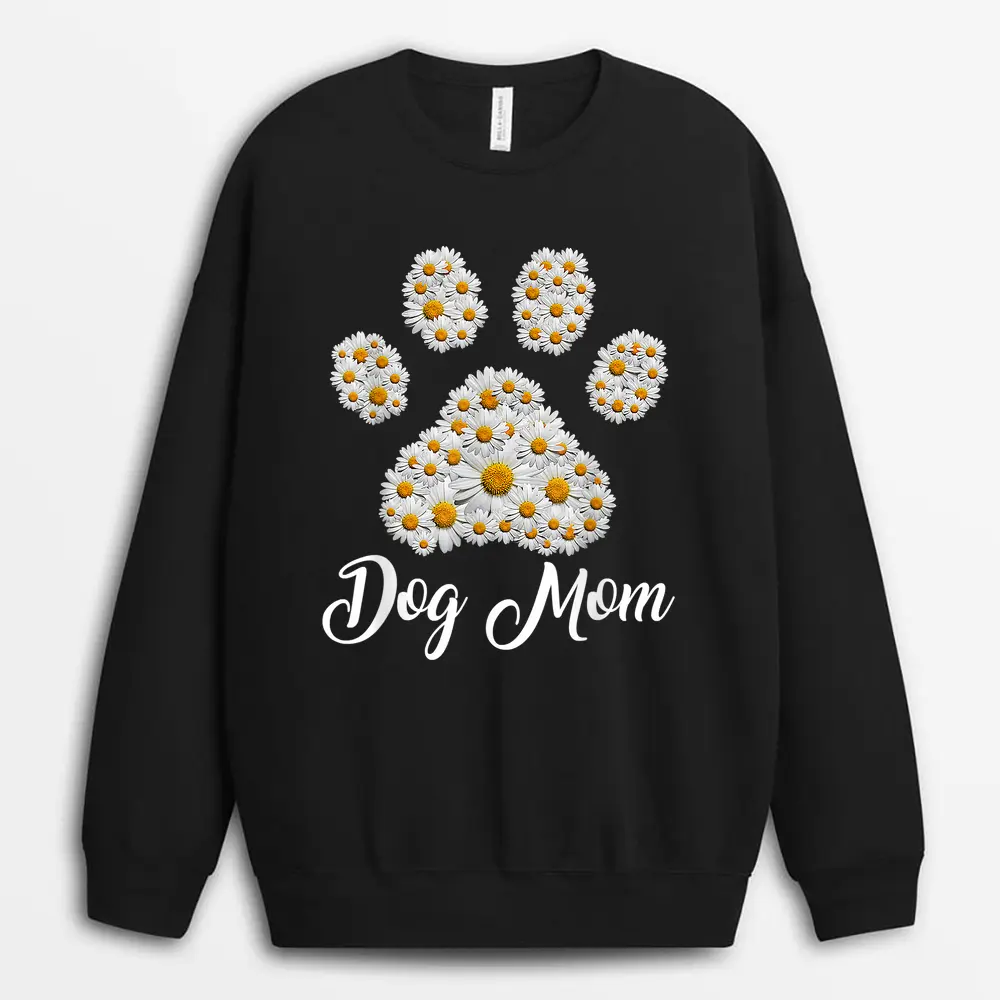 Best Dog Mom Ever Daisy Dog Paw Mother's Day Sweatshirt - Black