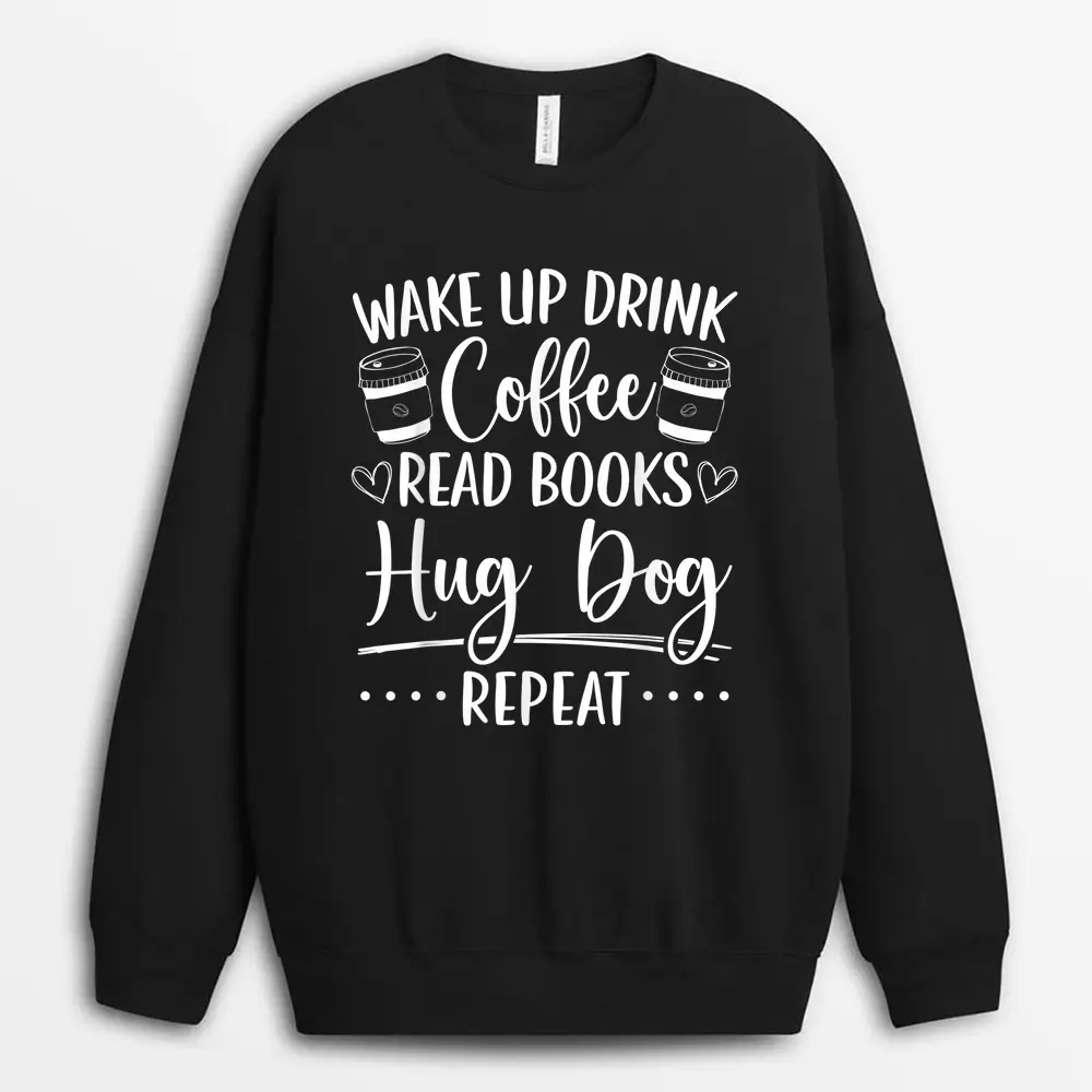 Books Dogs  Coffee Bookworm Reading Sweatshirt - Black