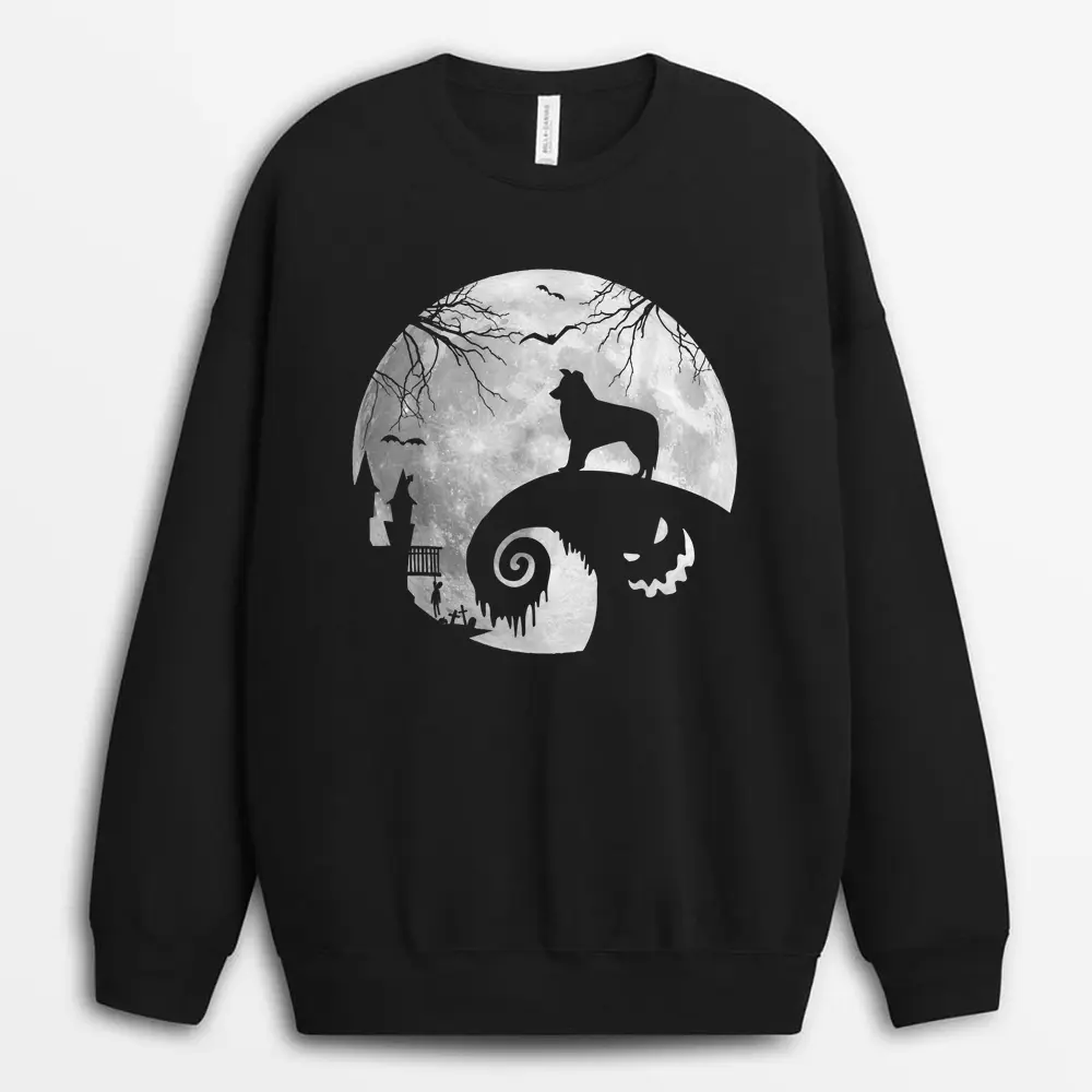 Border Collie Dog And Moon Halloween Costume Dog Lover Sweatshirt - Black