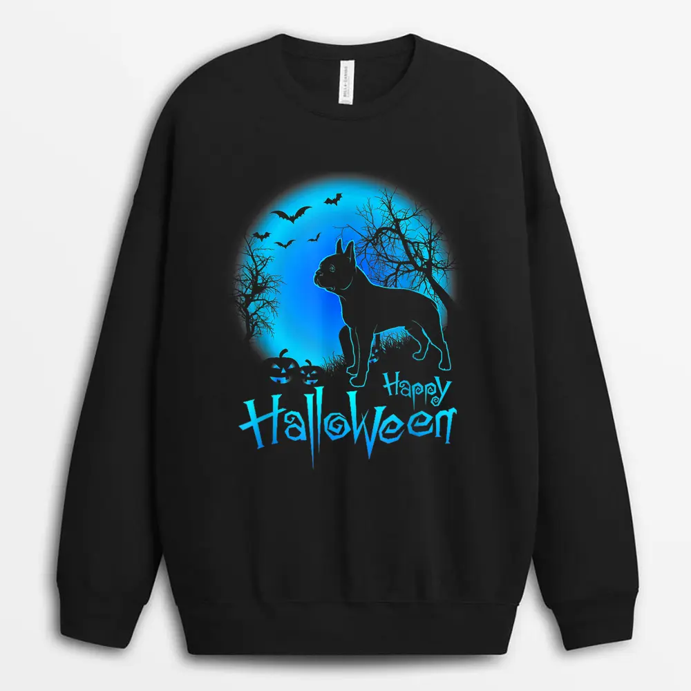 Boston Terrier Dog In The Moon Halloween Costume Sweatshirt - Black