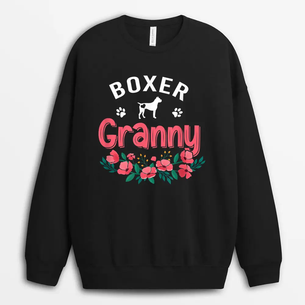 Boxer Granny Gifts Cute Dog Lover Owner Christmas Mom Sweatshirt - Black