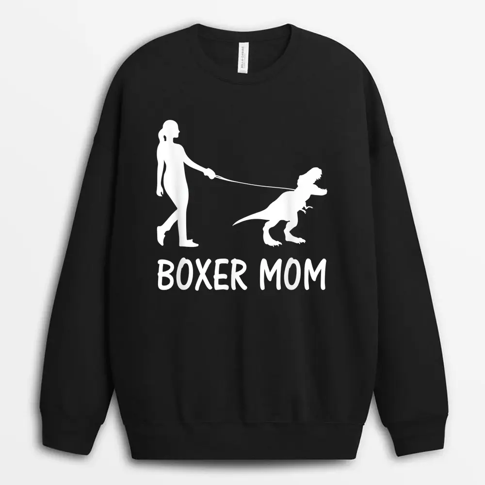 Boxer Mom Dog Boxer Mama Dinosaur Women Mother's Day Sweatshirt - Black