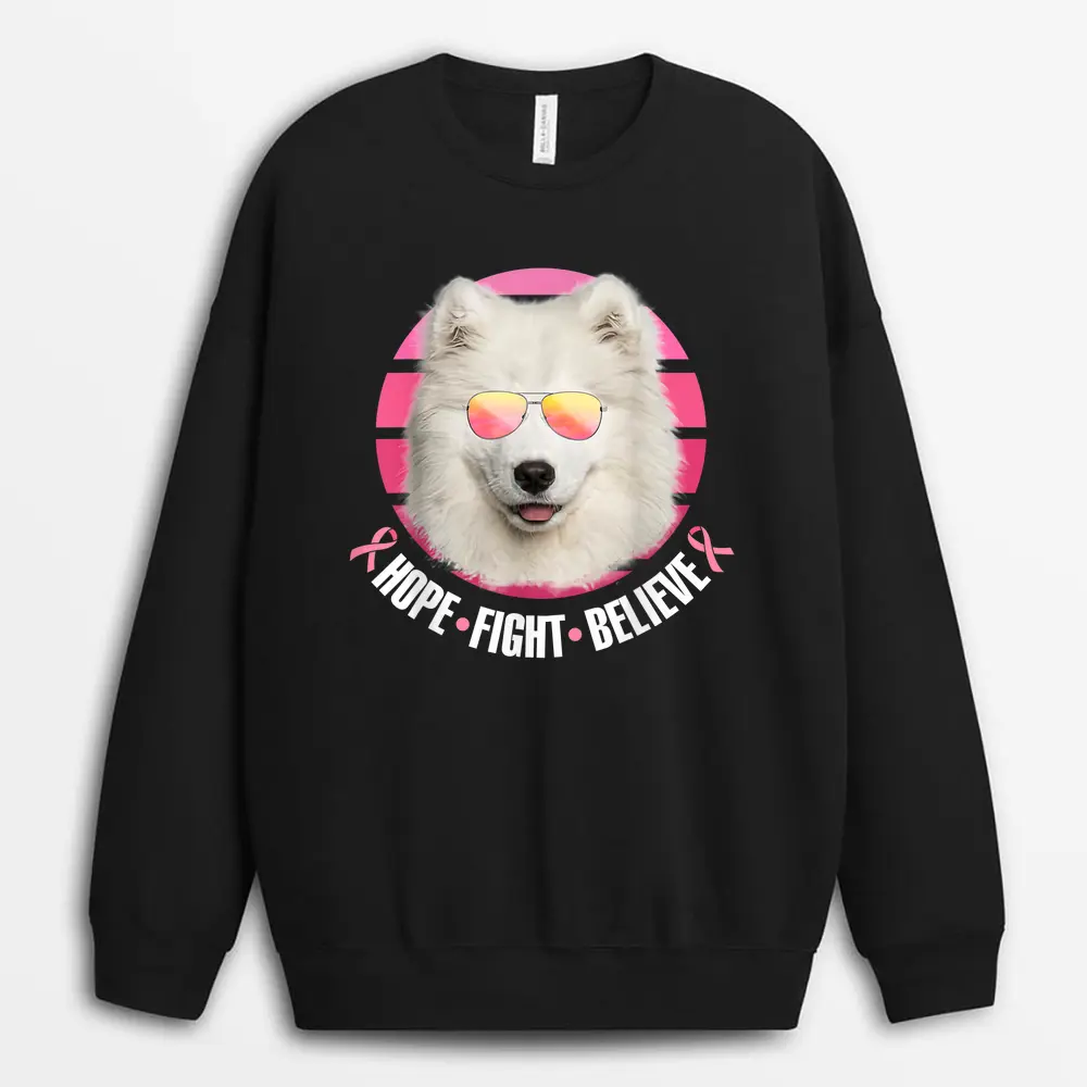 Breast Cancer Awareness Samoyed Dog Pink Ribbon Sweatshirt - Black