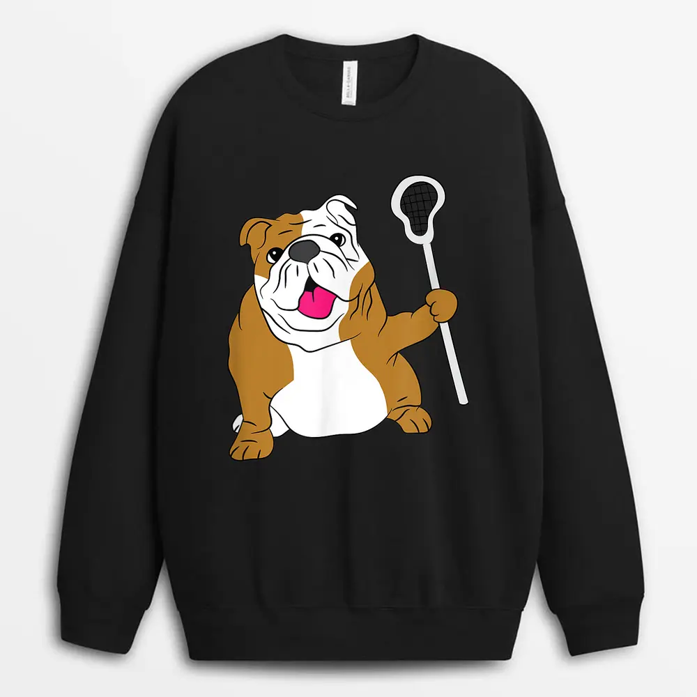 Bulldog Dog Lacrosse Design LAX Dad Sweatshirt - Black