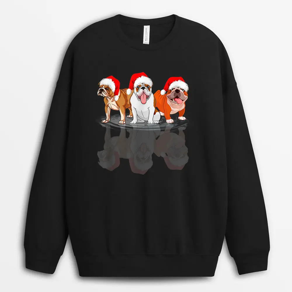 Bulldog Dog Lights Christmas Matching Family Sweatshirt - Black