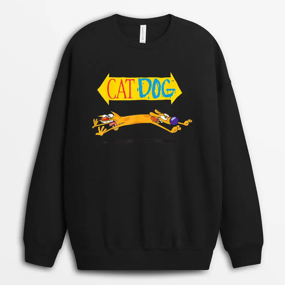 Cat Dog On Couch Nickelodeon Sweatshirt - Black