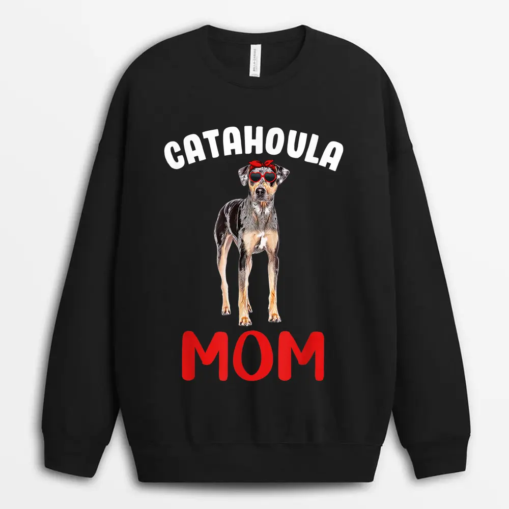 Catahoula Mom Funny Catahoula Leopard Dog Mom Mothers Day Sweatshirt - Black