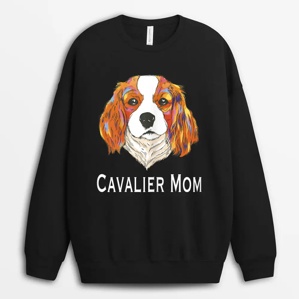 Cavalier Mom Pop Art Cavalier King Charles Spaniel Dog Sweatshirt - Black