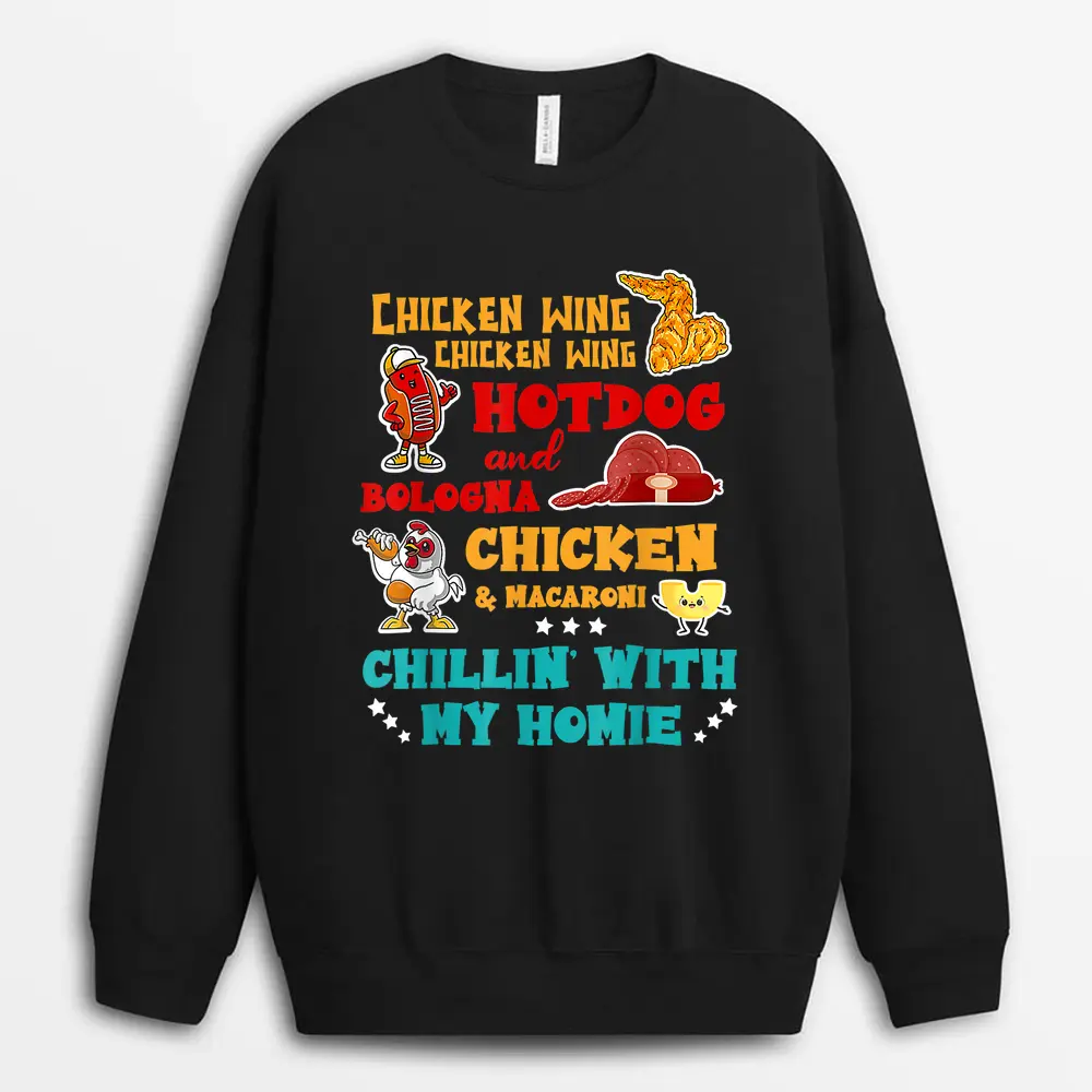 Chicken Wing Hot Dog And Bologna Chicken  Macaroni Design Sweatshirt - Black