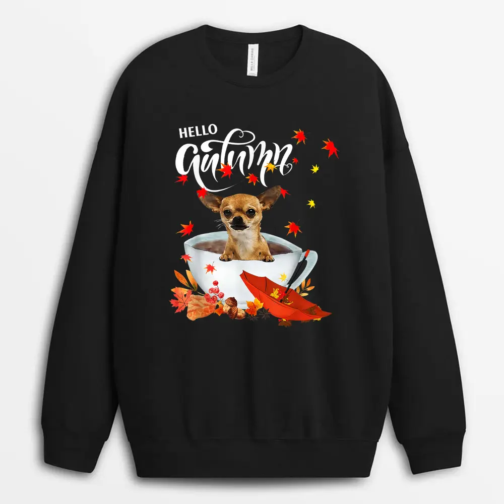 Chihuahua Autumn Dog And Coffee Fall Thanksgiving Chihuahua Sweatshirt - Black