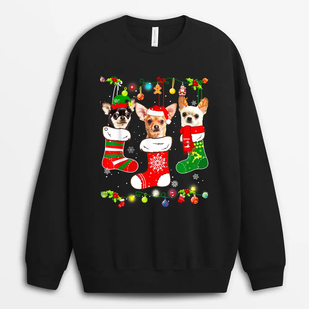 Chihuahua Christmas Lights Gift Funny Xmas Dog Lover Sweatshirt - Black