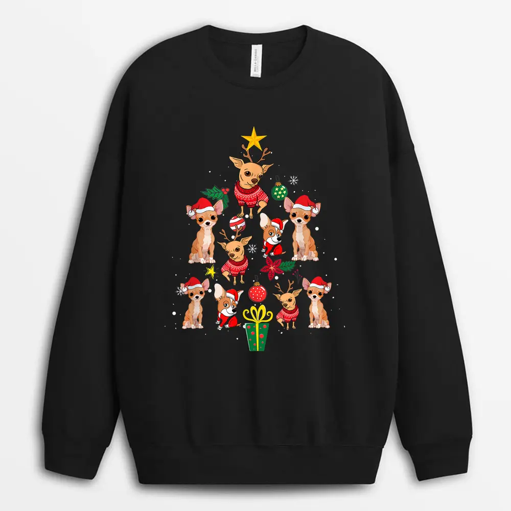 Chihuahua Christmas Tree Funny  Xmas Gifts Chihuahua Dog Sweatshirt - Black