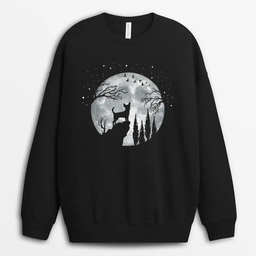 Chihuahua Dog Full Moon At Night - Dog Breed Chihuahua Sweatshirt - Black