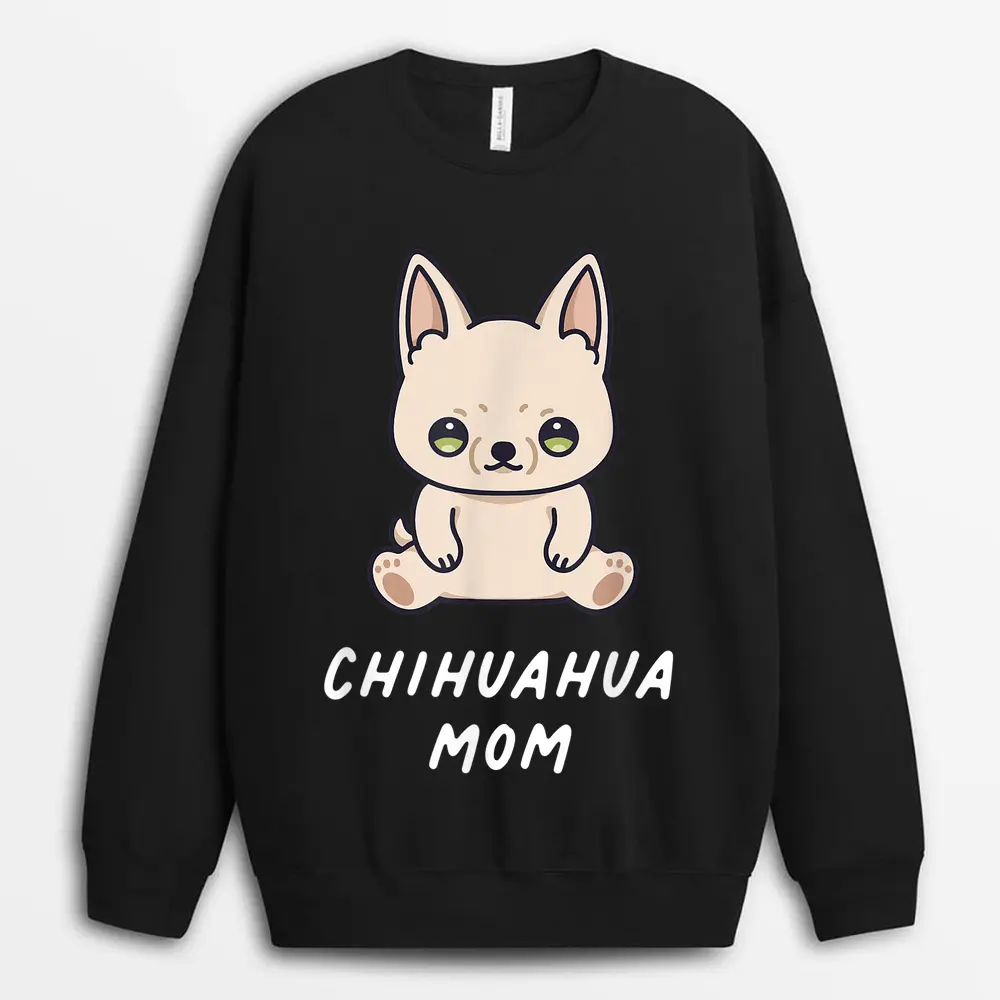 Chihuahua Mom Kawaii Anime Dog Lover Owner Family Sweatshirt - Black