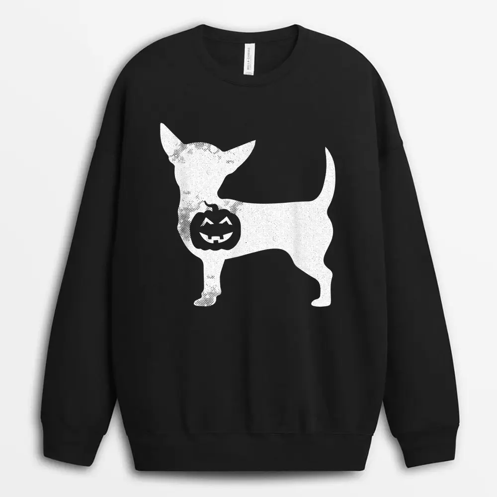 Chihuahua Pumpkin Lazy Halloween Costume Chiwawa Dog Puppy Sweatshirt - Black