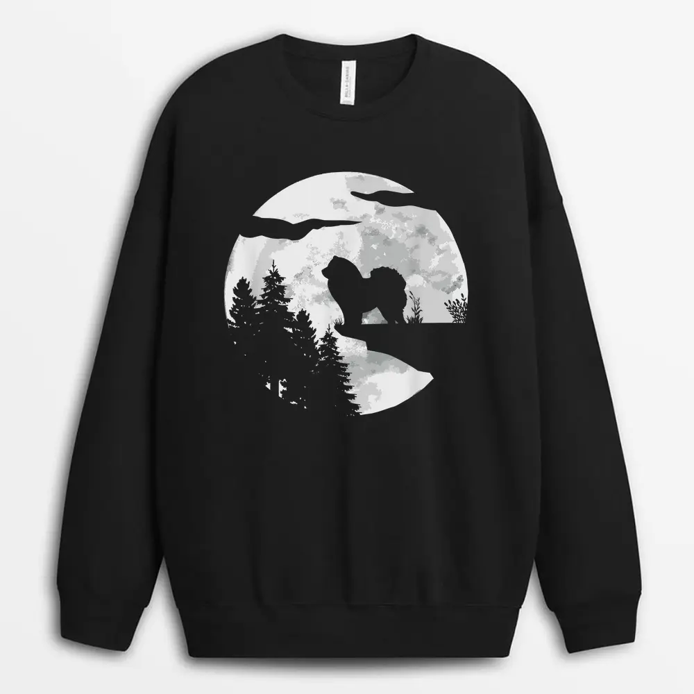 Chow Chow Dog Breed Full Moon At Night - Dog Owner Chow Chow Sweatshirt - Black