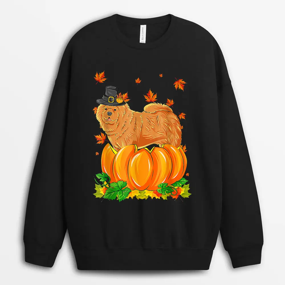 Chow Chow Happy Thanksgiving Dog Pumpkin Fall Autumn Sweatshirt - Black