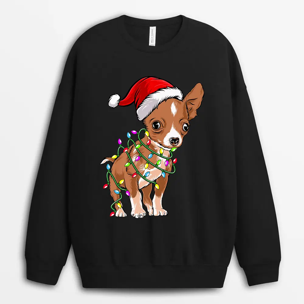 Christmas Lights Chihuahua Cute Chihuahua Dog Lovers Sweatshirt - Black