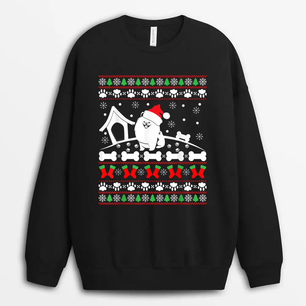 Christmas  - Pomeranian Dog Sweatshirt - Black