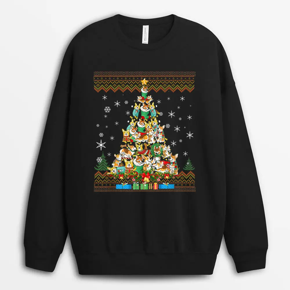 Corgi Dog Christmas Lights  Christmas Sweatshirt - Black