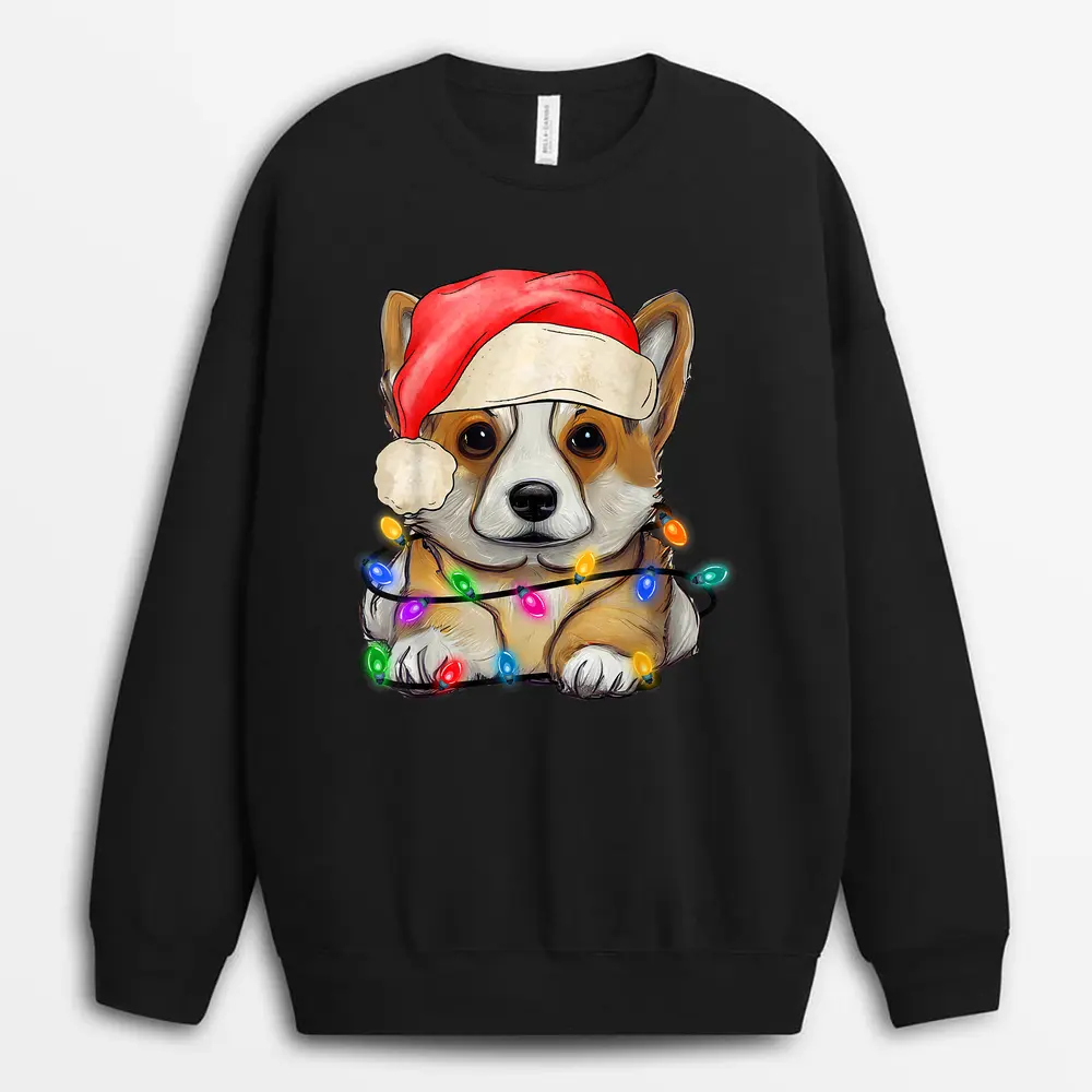 Corgi Santa Christmas Tree Lights Xmas Boys Dog Dogmas Sweatshirt - Black