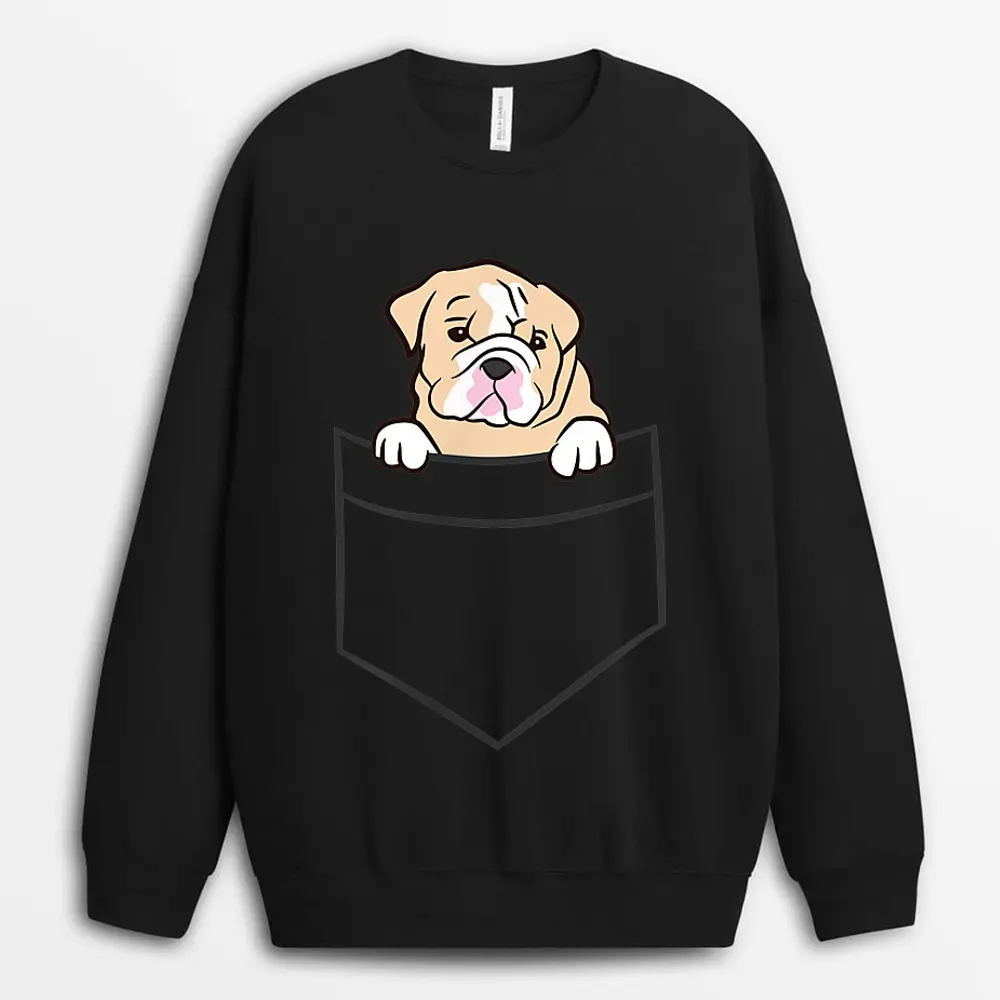 Cute British Bulldog In The Pocket Love English Bulldogs Sweatshirt - Black