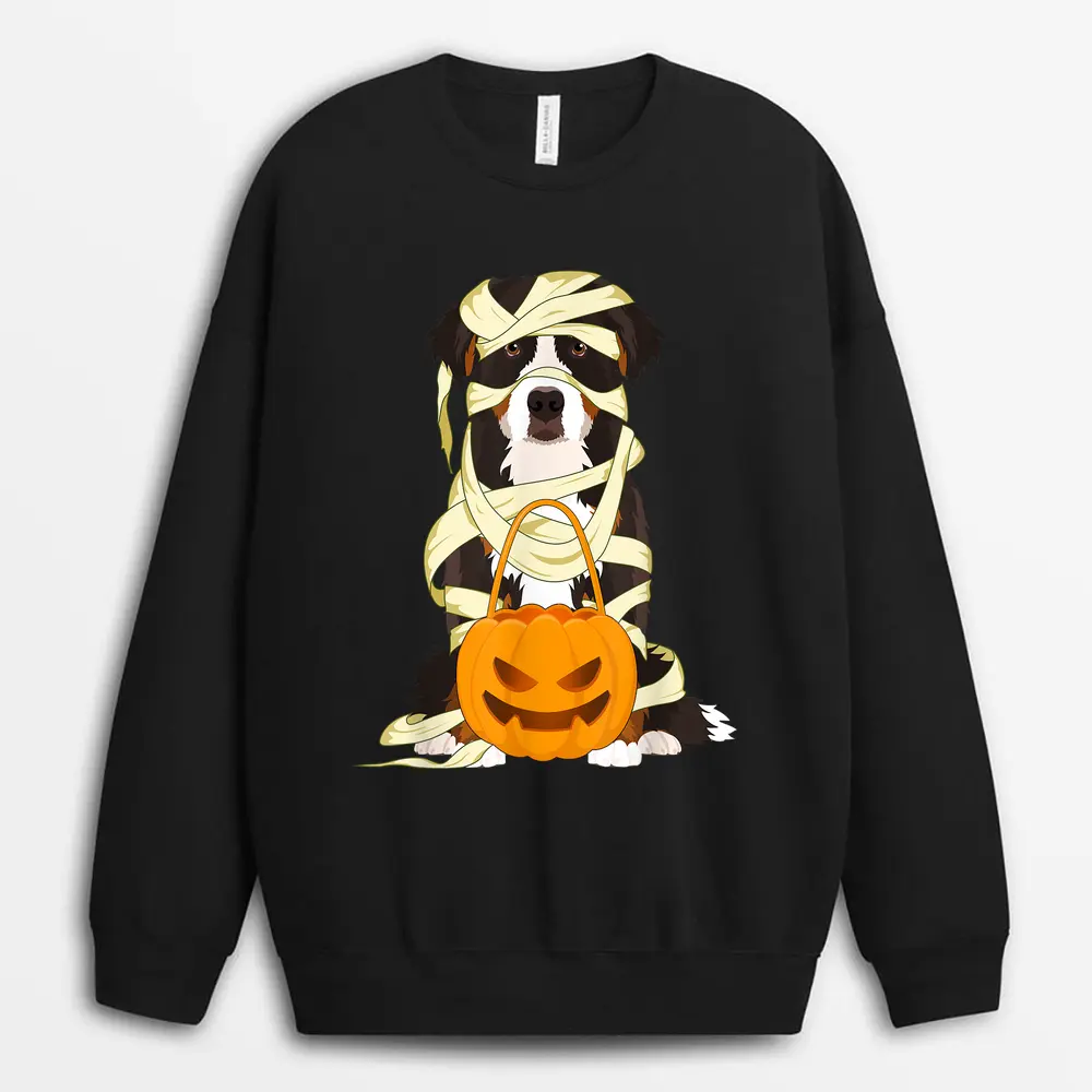 Cute Halloween Costume Bernese Mountain Dog Mummy Dog Lover Sweatshirt - Black