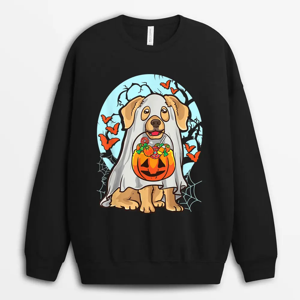 Cute Halloween Dog Ghost Costume Trick Treat Pumpkin Sweatshirt - Black