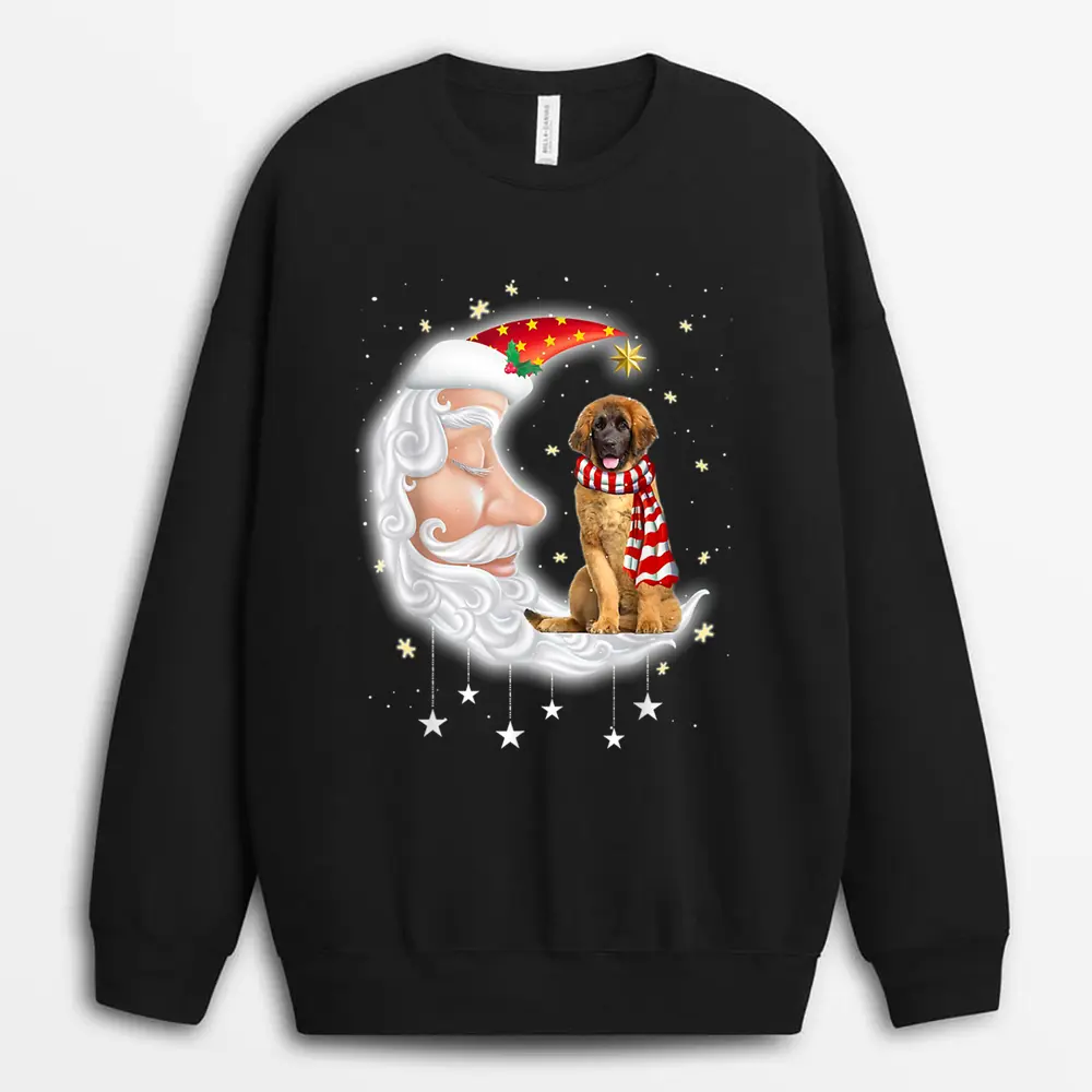 Cute Leonberger With Santa Hat Christmas Dog Lover Sweatshirt - Black