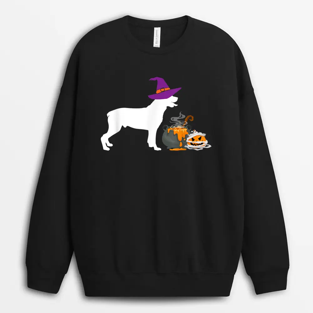 Cute Rottweiler Wizard Hat Halloween Funny Dog Owner Costume Sweatshirt - Black