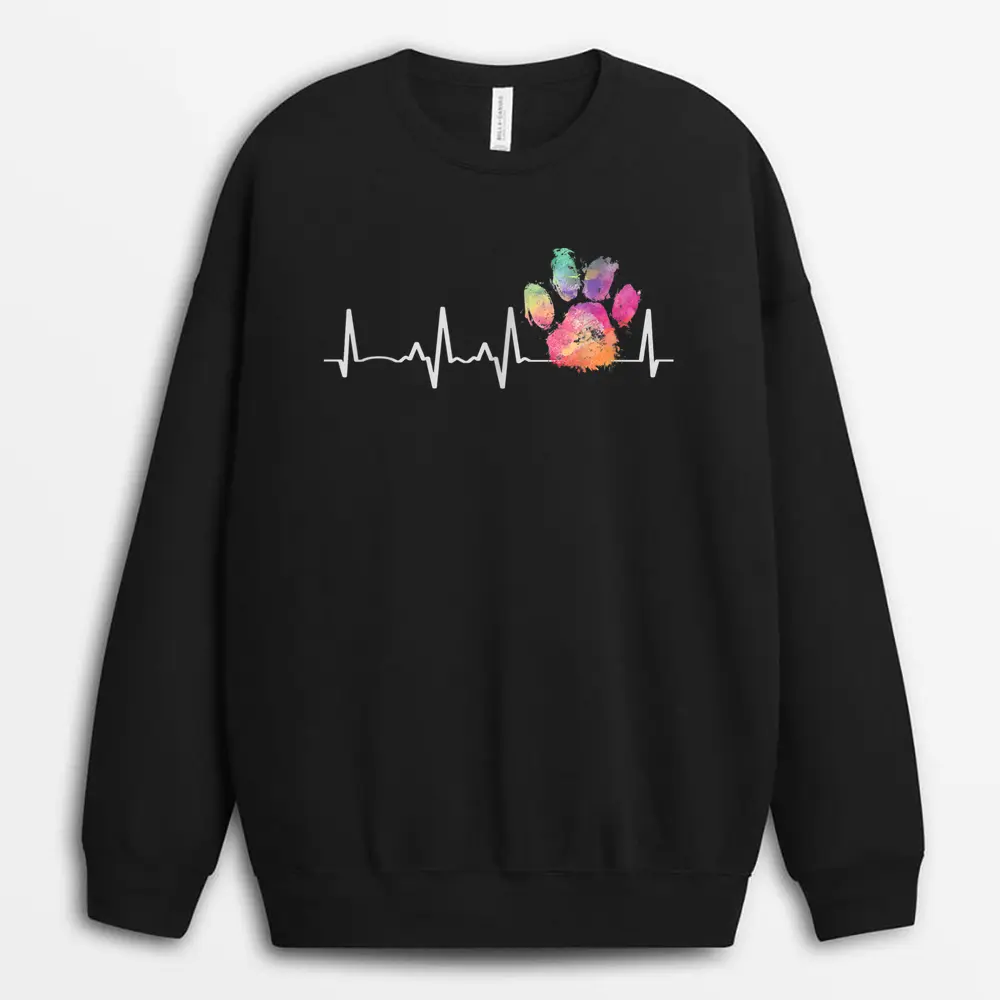 Cute Veterinarian Gift Rainbow Paw Print Heartbeat Vet Tech Sweatshirt - Black