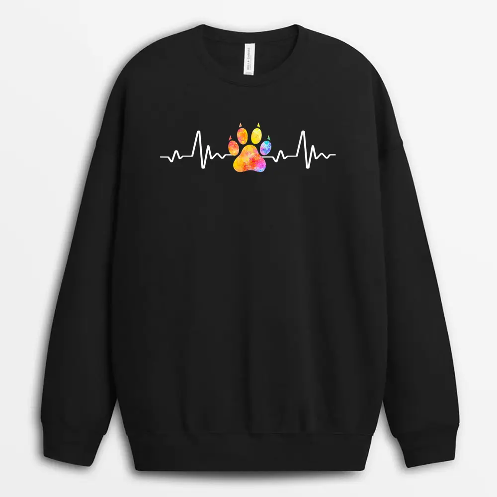 Cute Veterinarian Rainbow Paw Print Heartbeat Vet Tech Sweatshirt - Black