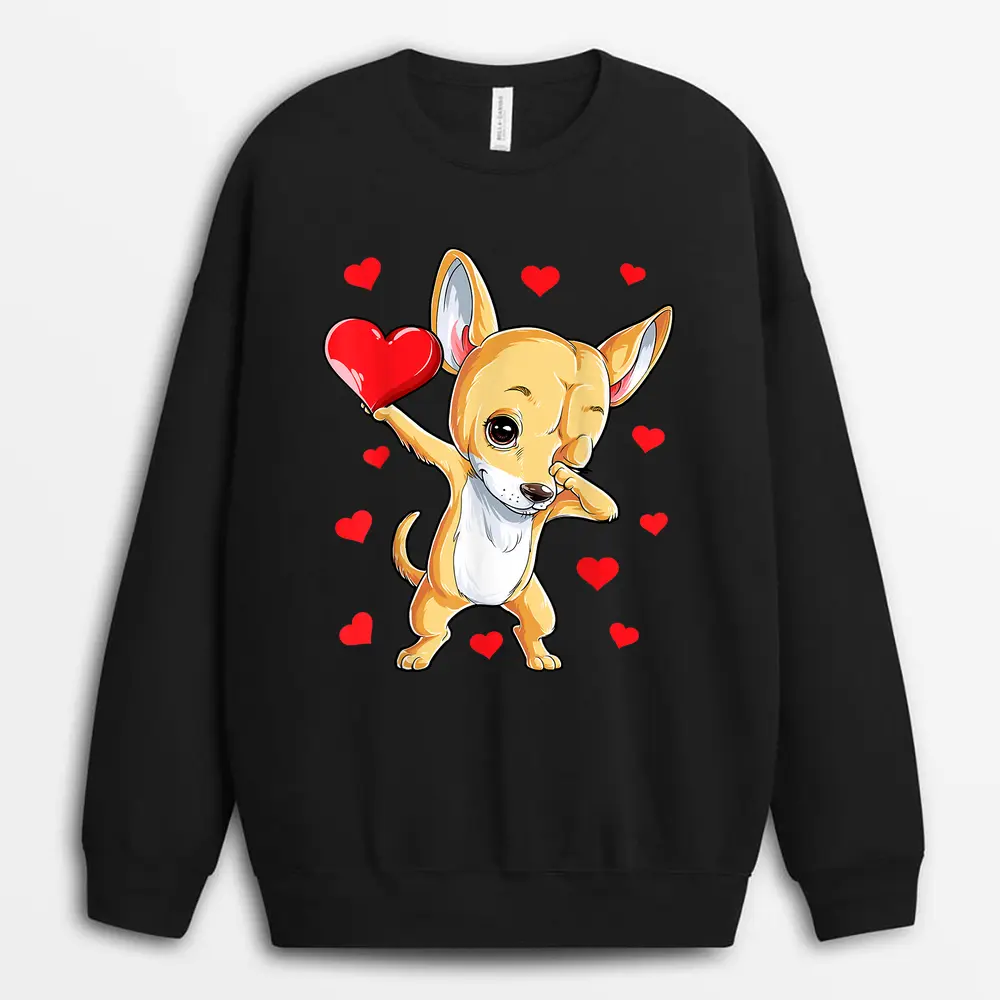 Dabbing Chihuahua Valentine's Day Women Dance Dog Sweatshirt - Black