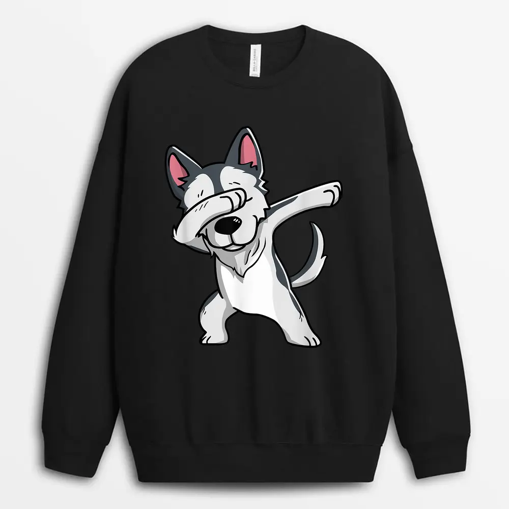 Dabbing Siberian Husky Dog Lover Dab Funny Gifts Sweatshirt - Black